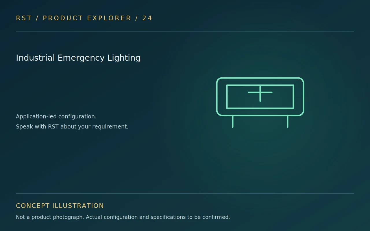 Concept illustration — Industrial Emergency Lighting; actual RST configuration to be confirmed