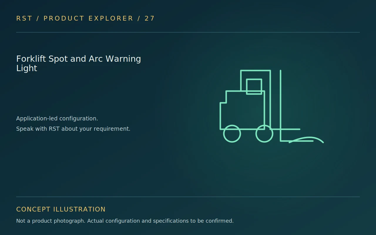 Concept illustration — Forklift Spot and Arc Warning Light; actual RST configuration to be confirmed